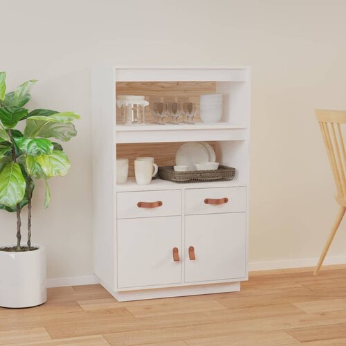 The Living Store Visoka omara bela 67x40x108,5 cm trdna borovina - Visoka Omara, (21435454) Slike