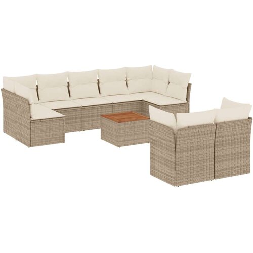 VidaXL 10-dijelni set vrtnih sofa s jastucima bež od poliratana Slike