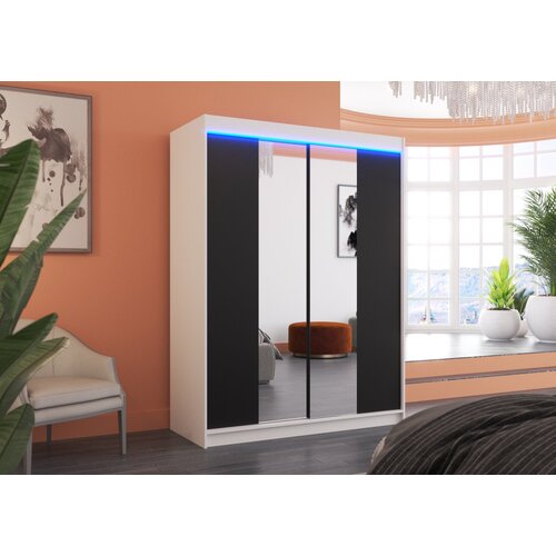 ADRK Klizni ormar s ogledalom FEVER 150 cm - BIJELA-CRNA Cene