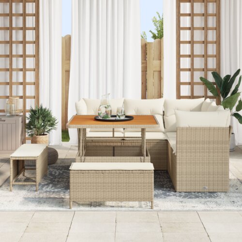  komadni vrtni sofa set s jastučićima bež poli ratan akacija Slike