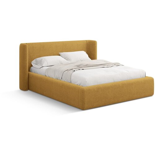 Windsor & Co Sofas Gorčično rumena oblazinjena zakonska postelja s prostorom za shranjevanje z letvenim dnom 140x200 cm Jason – Cene