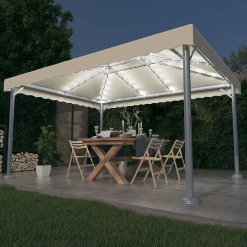 vidaXL paviljon z led lučkami 400x300 cm krem aluminij Cene