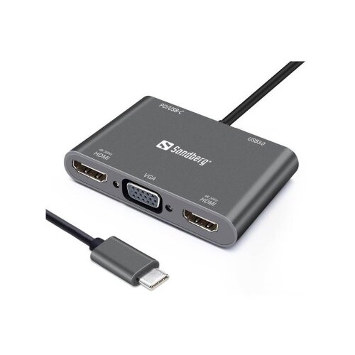 Sandberg USB-C Dock 2xHDMI+1xVGA+USB+PD Cene