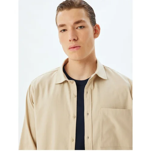 Koton Classic Shirt Long Sleeve Pocket Detail Cotton Blend