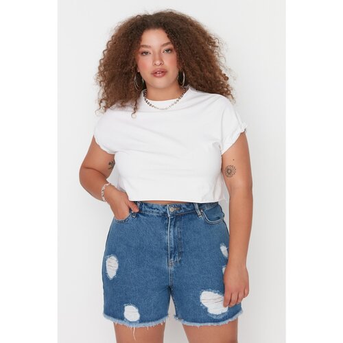 Trendyol Curve Blue High Waist Denim Shorts &amp;amp; Bermuda Slike