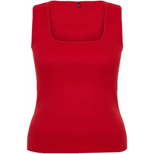 Trendyol Curve Red Square Collar Plain Basic Camisole Plus Size Athlete