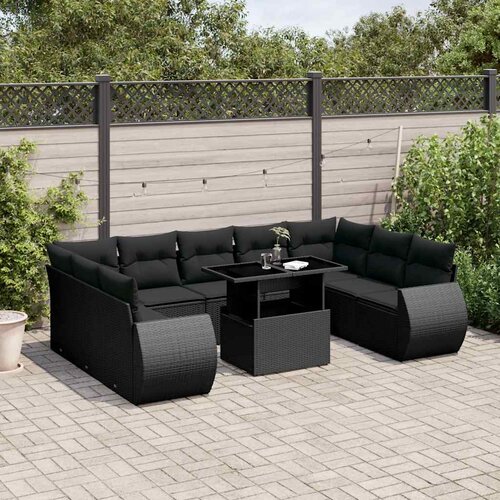  10-dijelni set vrtnih sofa s jastucima crni od poliratana Crna 100 x 55 x 73 cm Cene