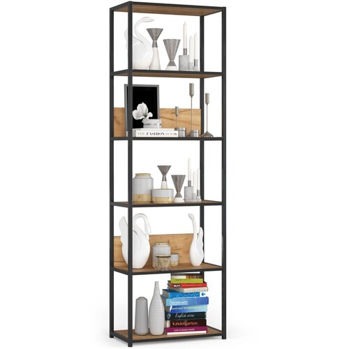 AKORD Metalna loft polica 60 cm - črno-hrastova obrt - 6 polic, (21714168) Slike