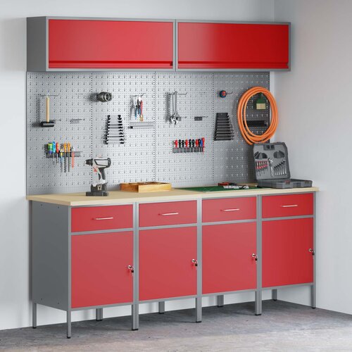  Set radnih ormarića s ladicama s pohranom 10 kom. Crvena Cijene