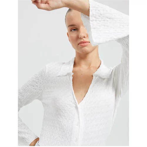 Koton Long-Sleeved T-Shirt Shirt Collar Buttoned Crepe