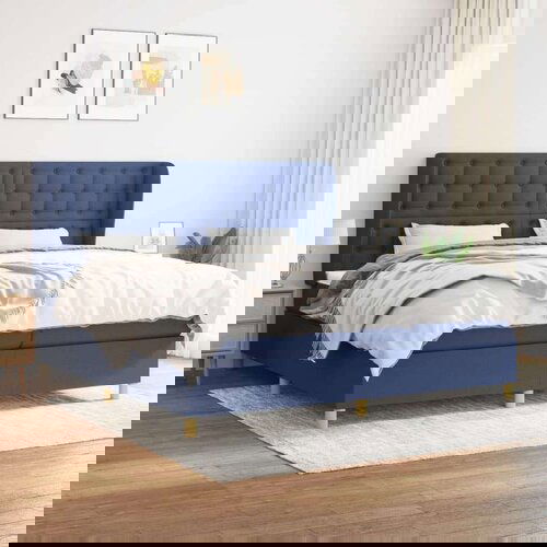  Krevet s oprugama i madracem plavi 200 x 200 cm od tkanine Slike