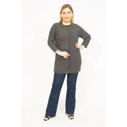 Şans Women's Khaki Plus Size Camisole Fabric Front Ornamental Stitched Tunic Cene