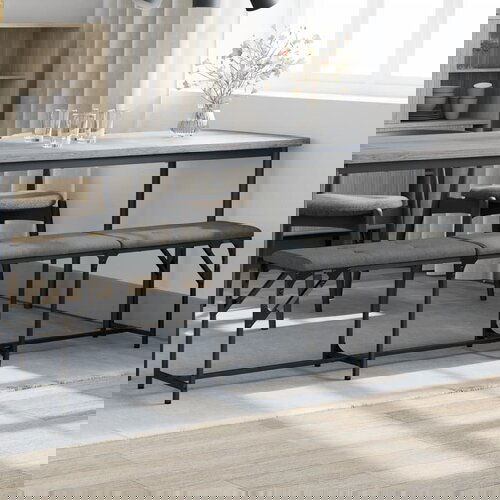 VidaXL Blagovaonska klupa tamnosiva 186 x 32 x 45 cm čelik i tkanina Slike