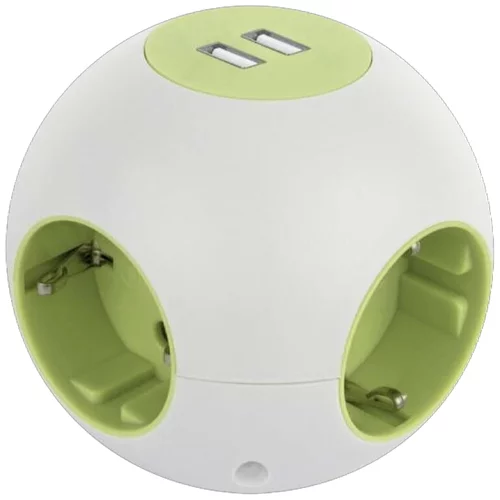 REV RITTER lopta za utičnicu (Broj šuko utičnica: 4, Bijelo-zelene boje, 2 USB priključka)