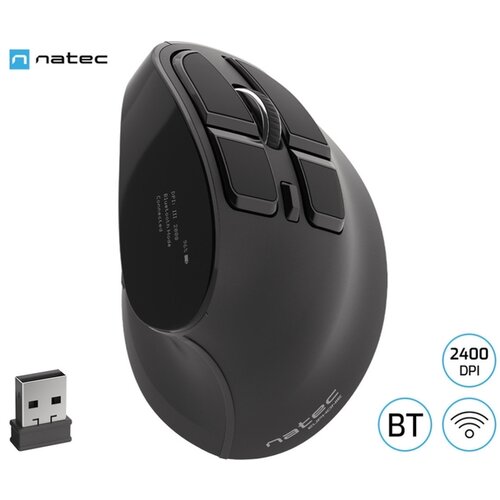 Natec brezžična miška Euphonie, 2400DPI, vertikalna, črna Cene
