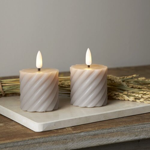 Star Trading Komplet 2 sivih voščenih sveč LED Star Trading Flamme Swirl, višina 7,5 cm Cene