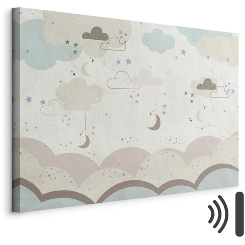  Slika - Cloudy Night Sky - Moons in Brown and Beige Hues Among Clouds and Numerous Little Stars on a Light Background 60x40 Akus Cijene