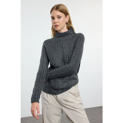 Trendyol Anthracite Soft Textured Knit Detailed High Collar Knitwear Sweater Slike
