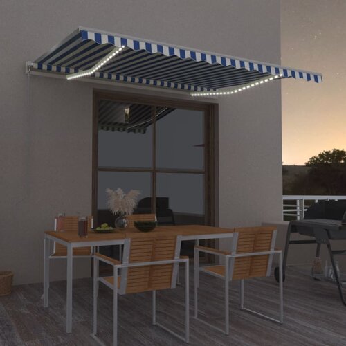 Tenda na ručno uvlačenje s LED svjetlom 400x350 cm plavo-bijela Cijene