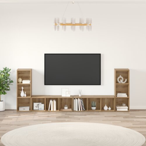 VidaXL TV omarica s polico 4 pcs Obrtni&amp;scaron;ki hrast 37 x 35 x 107,5 cm Slike