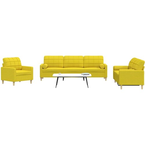  3-dijelni set sofa s ukrasnim jastucima svjetložuti od tkanine Cene