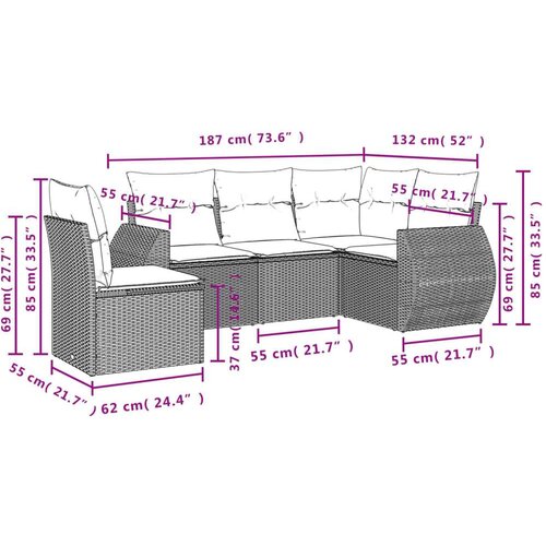 VidaXL 5-dijelni set vrtnih sofa s jastucima poliratan smeđi Slike