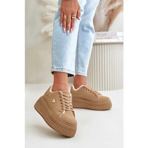 PM1 Women's Insulated Sneakers On Chunky Sole With Gold Detail Brown Lotira Cijene