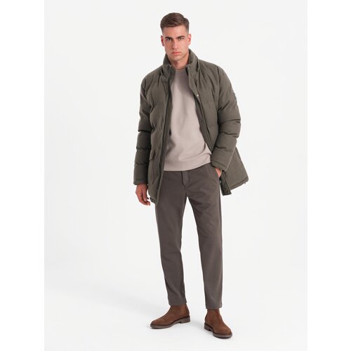 Ombre Men&amp;#039;s long warm parka jacket with wool - dark grey melange Slike