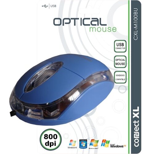 Connect Xl Optična mi&amp;scaron;ka, 800 dpi, USB, modra barva - CXL-M100BU Slike