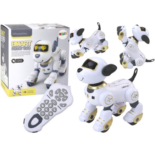 Interaktivni robot pes, ki ple&amp;scaron;e na daljinsko upravljanje in sledi ukazom - bela Slike