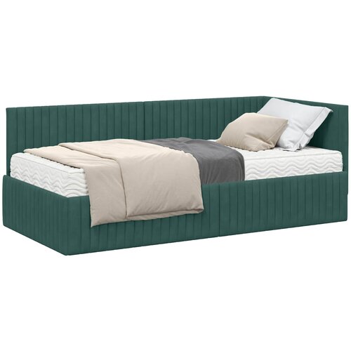 VidaXL Kutni krevetni okvir s madracem 2 pcs Zelena Bar&amp;scaron;un - Tamnozelena 90 x 190 cm Slike