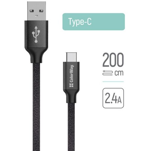 COLORWAY USB Type-C Kabel 2m 2.4A Crni Slike