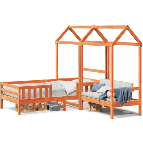 VidaXL Set kreveta i klupe s krovom vo&amp;scaron;tano smeđi 100x200 cm borovina Slike