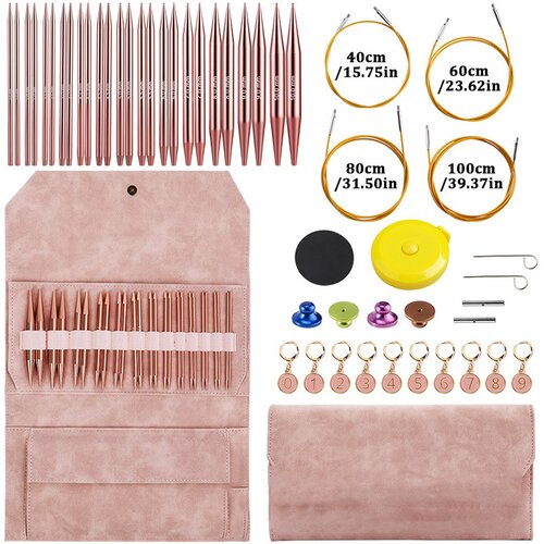 INF Komplet 13 parov izmenljivih okroglih pletilnih igel (3,0-10,0 mm) Pink, (5000324990) Cene