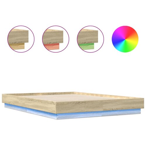 Maison Chic Posteljni okvir - Dvoposteljna postelja - Zakonska postelja z LED diodami sonoma hrast 150x200 cm, (21694185) Slike