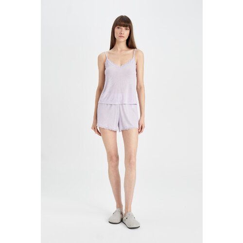 Defacto Fall in Love Ribbed Pajama Set with Strappy Shorts Slike