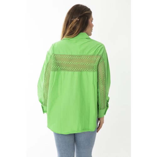 Şans Women's Plus Size Green Back Lace Detail Long Sleeve Shirt Cene