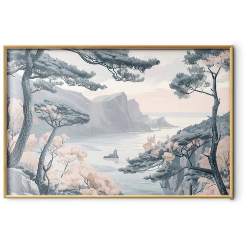  Plakat - Blue Coast in Delicate Colors 60x40 Zlatni okvir Slike