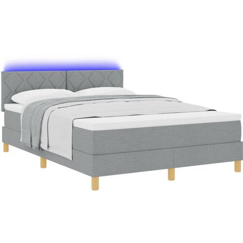 vidaXL postelja z vzmetnico in LED svetlobo svetlo siva 140x190 cm tkanina Cene