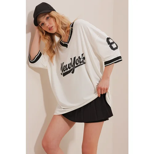 Trend Alaçatı Stili T-Shirt - White - Oversize