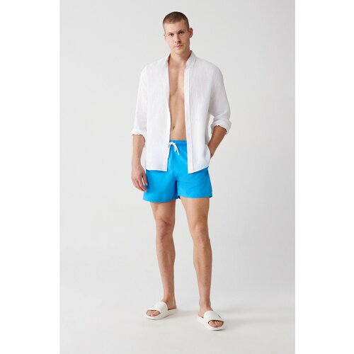 Avva Men's White-turquoise Quick Dry Printed Standard Size Swimwear Marine Shorts Slike