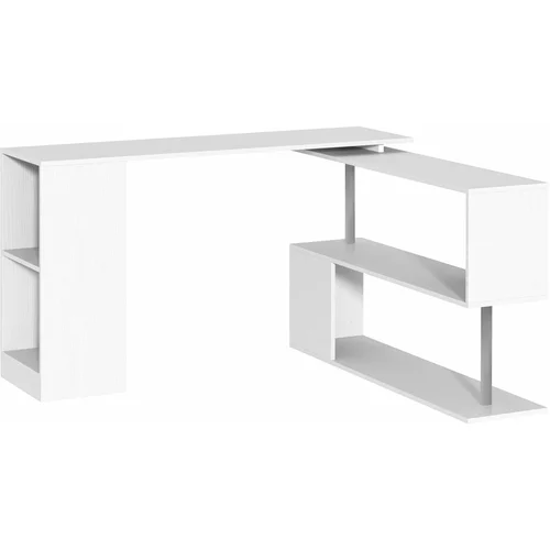 HOMCOM 360° vrtljiva kotna pisarniška računalniška miza, beli les, 140 x 120 x 78,2 cm, (20727995)