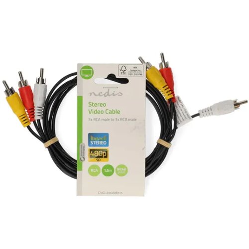  CVGL24300BK15 3xRCA muski na 3xRCA muski, Nickel Plated, 480p, 1.50m PVC, Black Cene