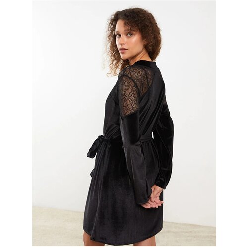 LC Waikiki Shawl Collar Women's Lace Detailed Long Sleeve Corduroy Dressing Gown Cene