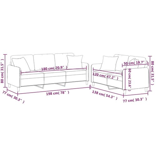  2-dijelni set sofa s jastucima crni od tkanine Slike