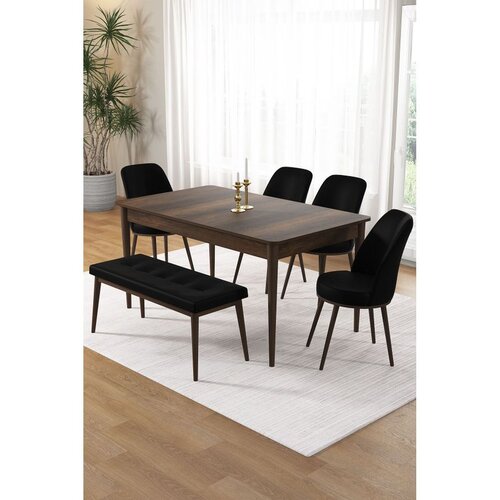 Hanah home trpezarijski set Pir, sto, 4 stolice i klupa, ploča u dekoru drveta Baroque, crna tkanina Babyface Cene