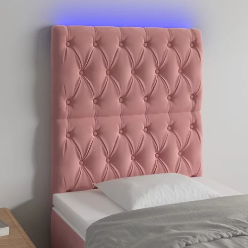 vidaXL LED posteljno vzglavje roza 80x7x118/128 cm žamet
