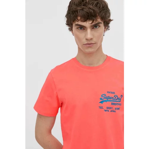 Superdry Pamučna majica za muškarce, boja: ružičasta, s tiskom
