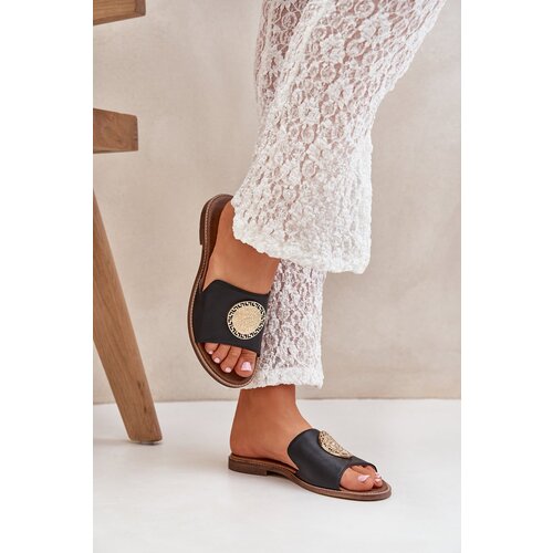 Lewski Shoes Leather Slippers With Decoration On Flat Heel Zazoo Slike