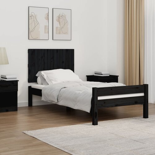 VidaXL Stensko posteljno vzglavje črno 95,5x3x60 cm trdna borovina Slike